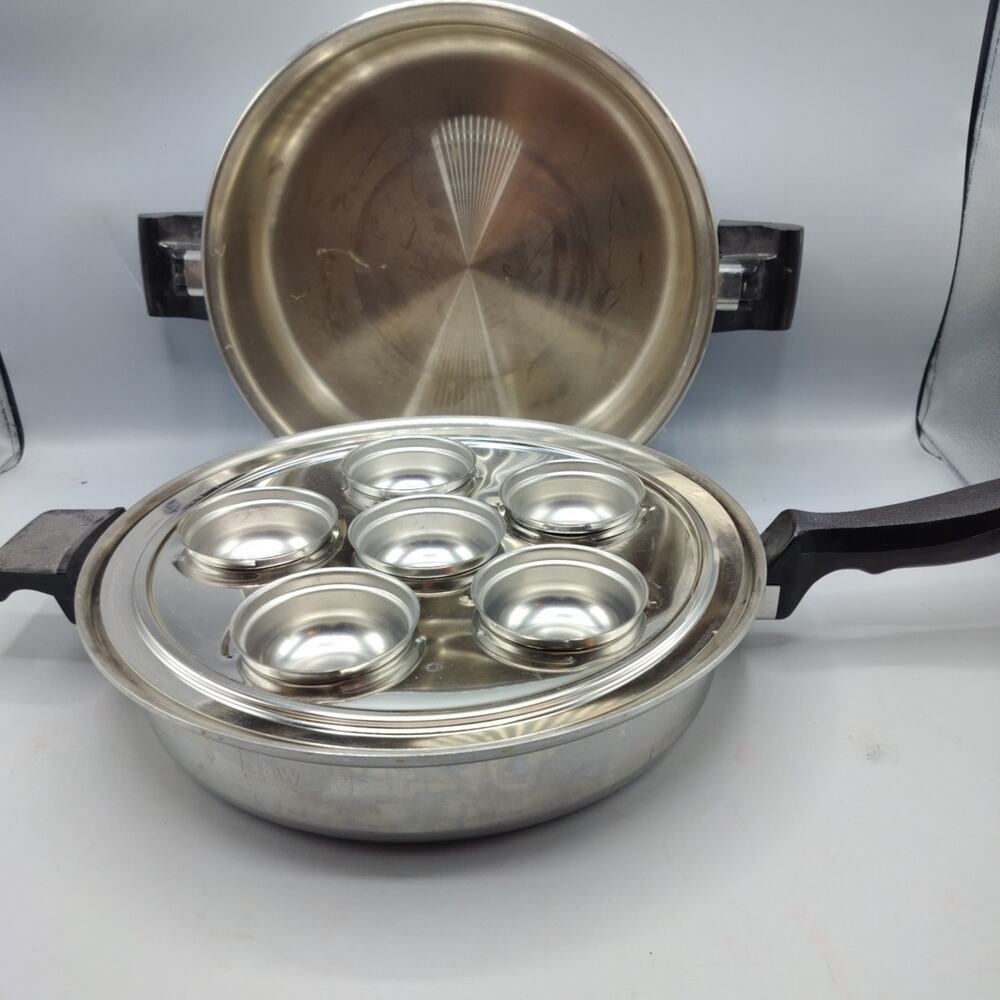 Vollrath Skillet 10" Gourmet 5 Ply Stainless Saute Pan Egg Cups Dome Lid